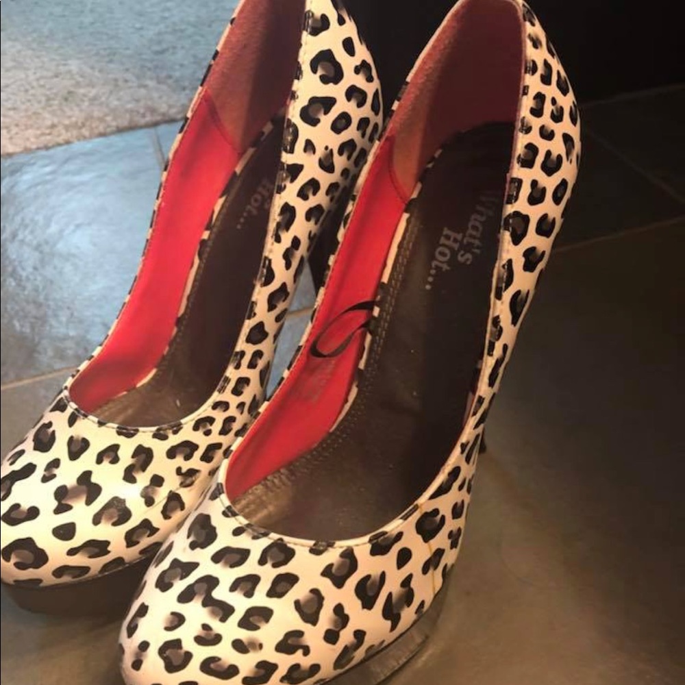 Black and white animal print high heels